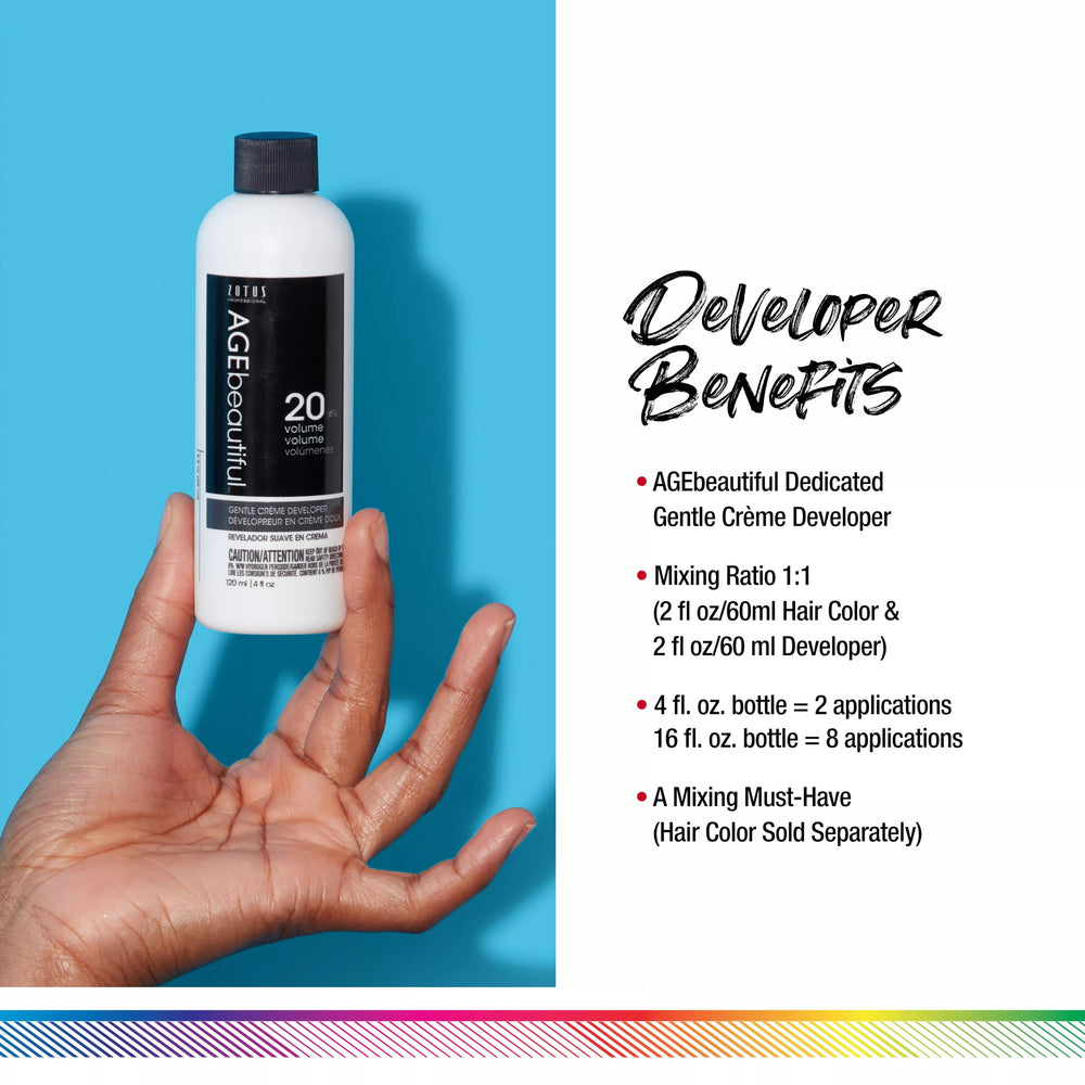 AGEbeautiful 20 Volume Gentle Creme Developer pour stream for even color distribution.