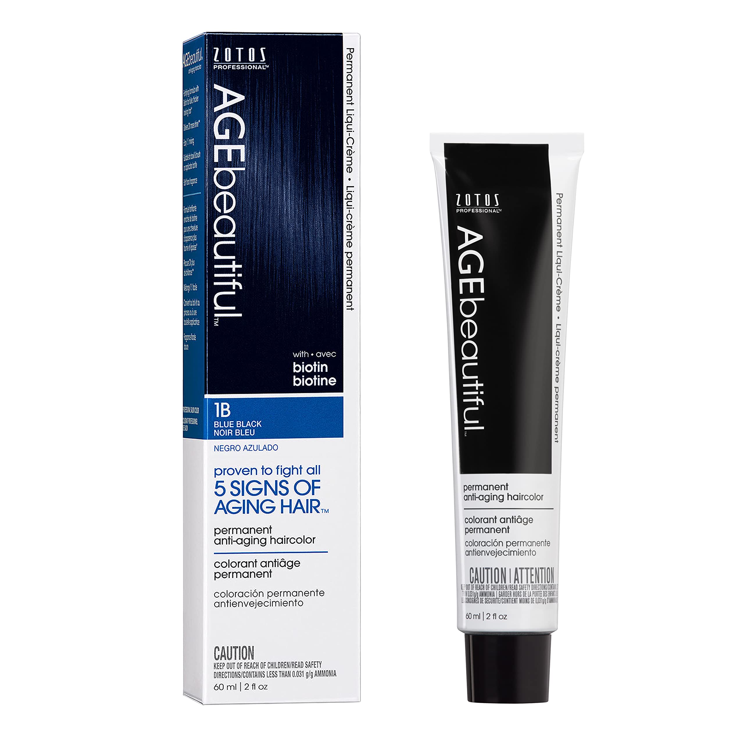 AGEbeautiful permanent dye Liqui Creme swatch in 1B blue-black shows rich gray coverage