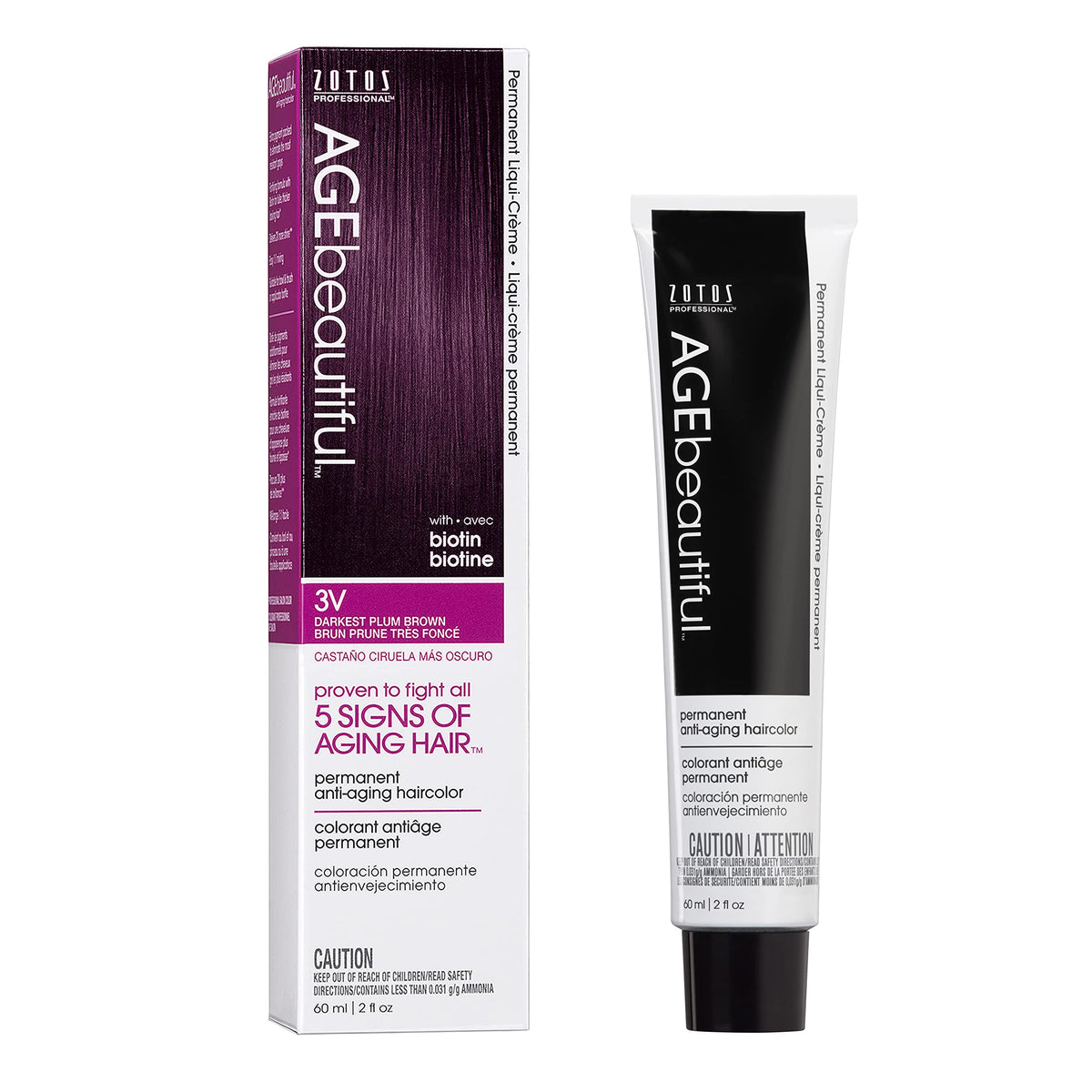 AGEbeautiful permanent liqui-creme dye in 3V darkest plum brown for 100% gray coverage.