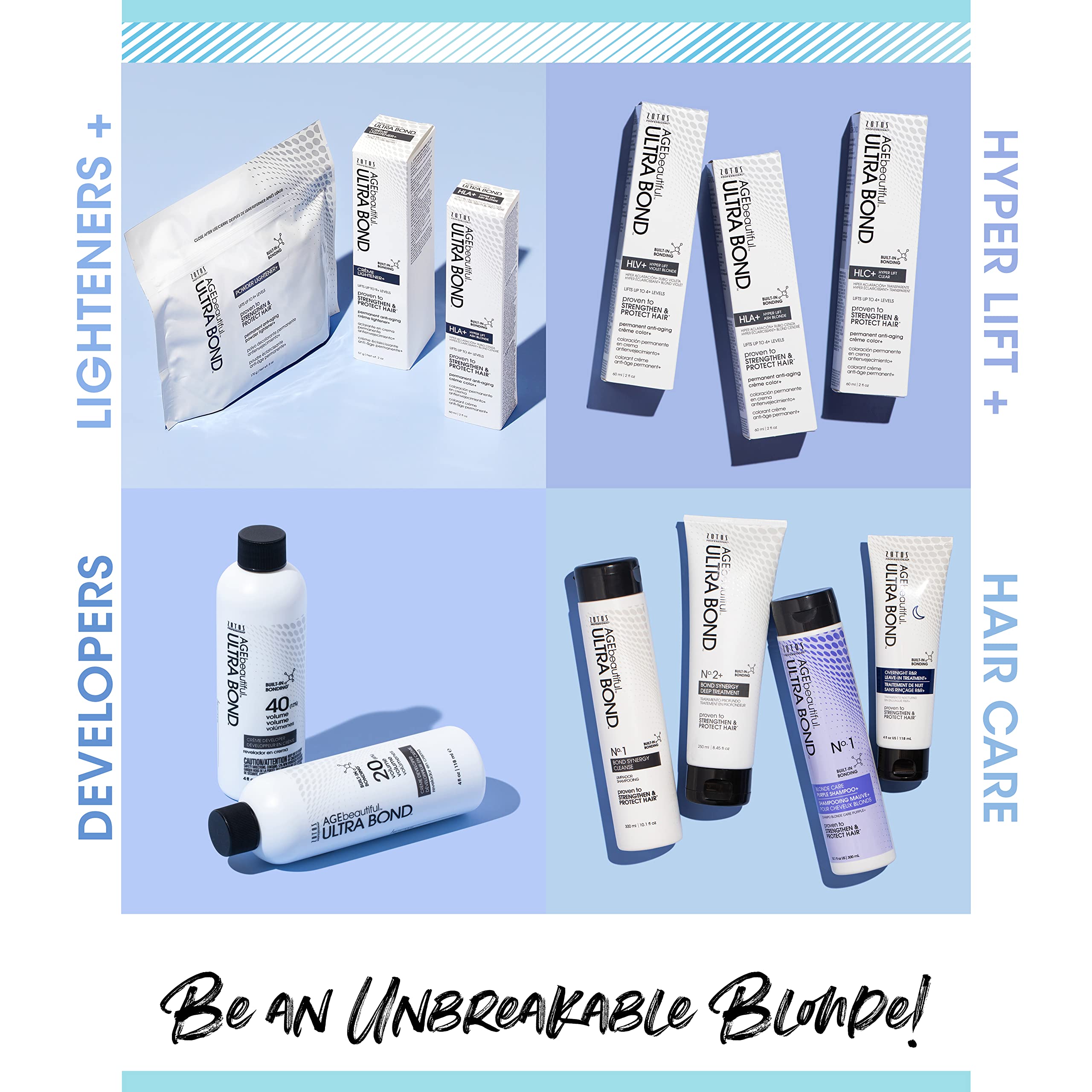 AGEbeautiful Ultra Bond Developer bottle paired with lightener for optimal results.