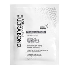 AGEbeautiful Ultra Bond Powder Lightener+ packaging with blue tones for even lift.