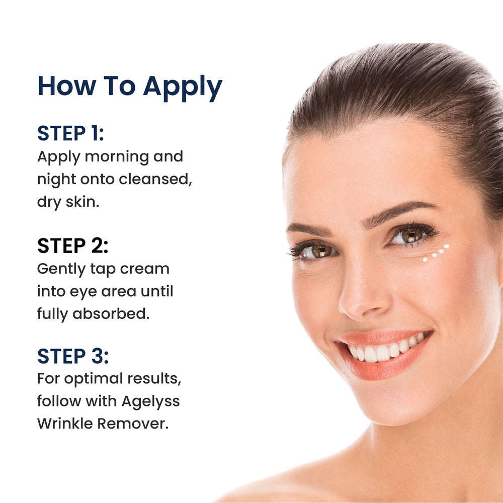 Agelyss Eye-Bag Cream night-time routine scene suggesting hydration overnight