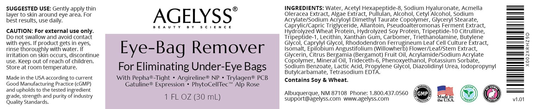 Agelyss Eye-Bag Cream swatch on skin shows smooth under-eye transition