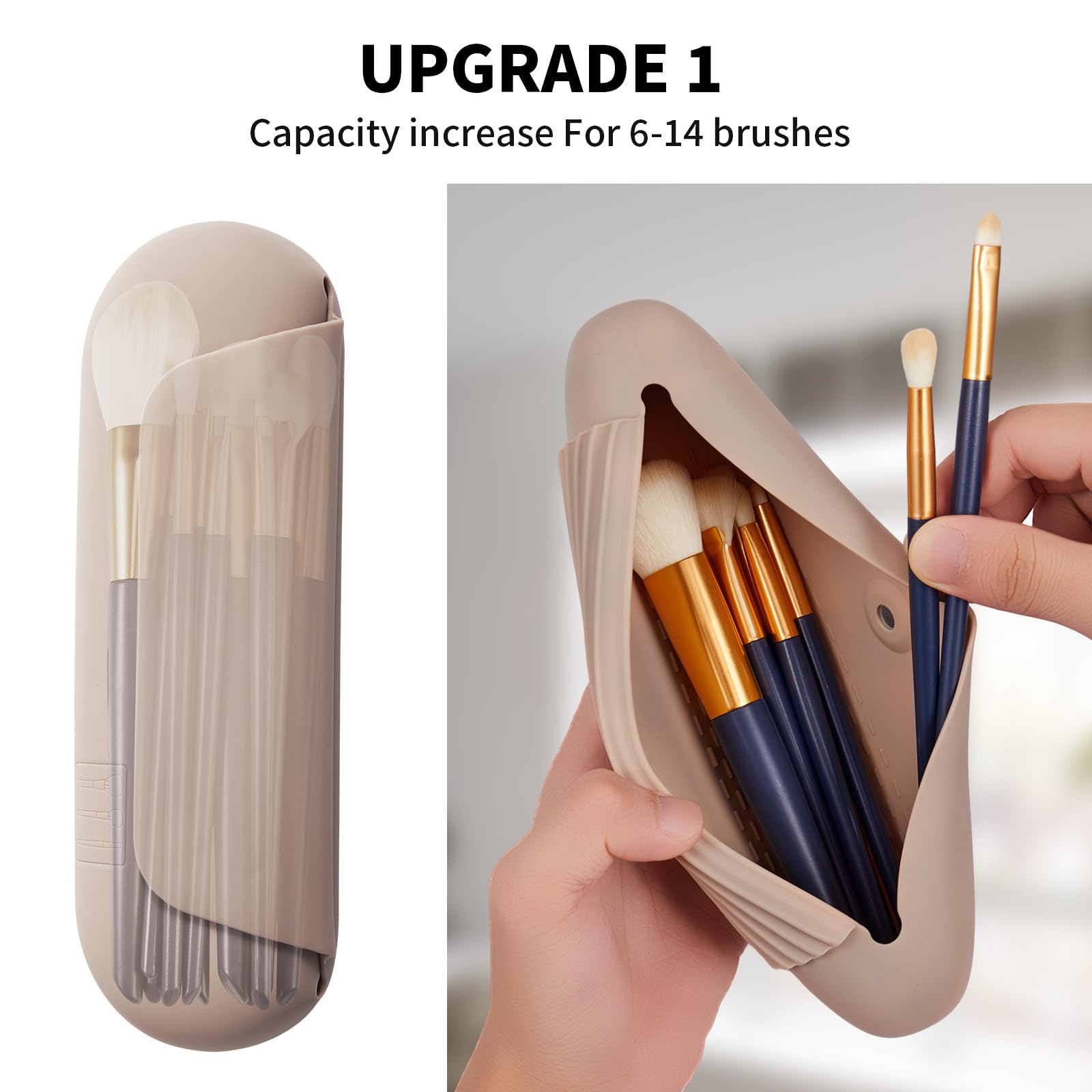 AGIKET travel makeup brush case in soft silicone keeps brushes organized on the go.