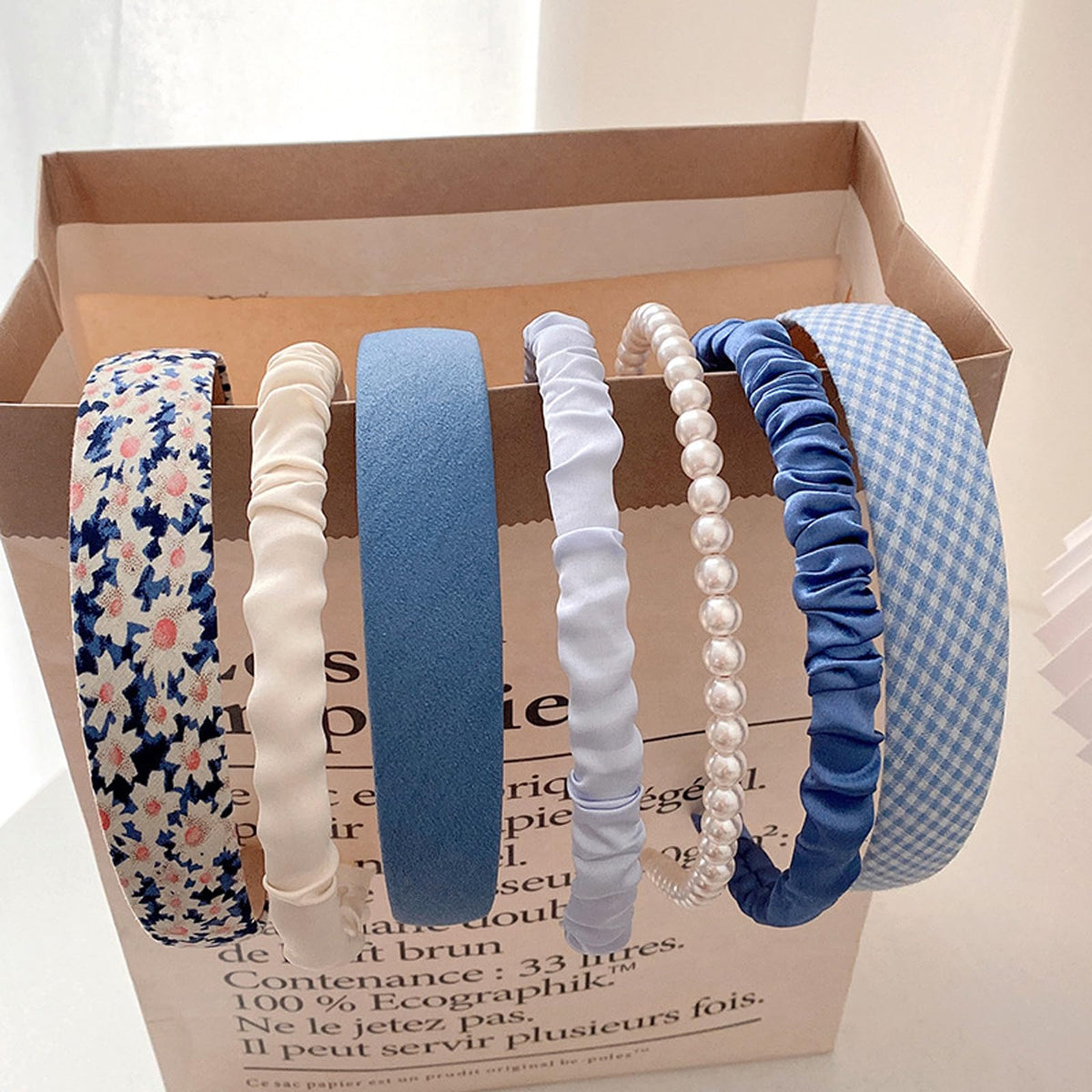 Agirlvct headband blue flower pearl, secure non-slip wear for all-day style