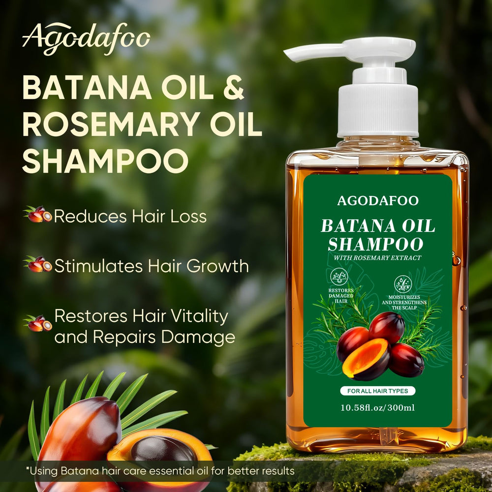 Agodafoo Batana Shampoo, aceite de Batana, aporta nutrición para el cuero cabelludo.