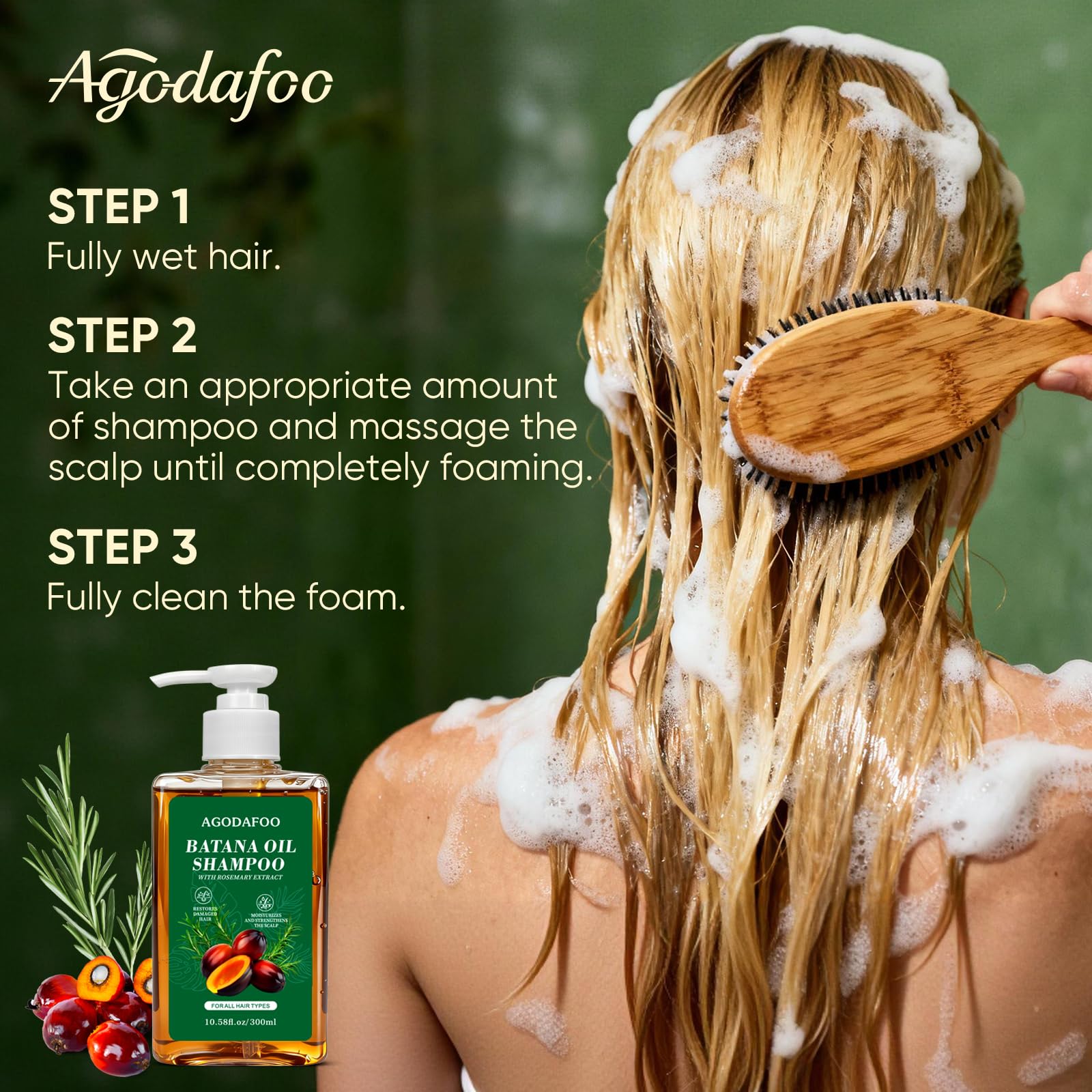 Agodafoo Batana Shampoo, uso diario recomendado, cuida el cabello de forma regular.