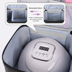 Bottom compartments hold up to 30 bottles with individual slots.