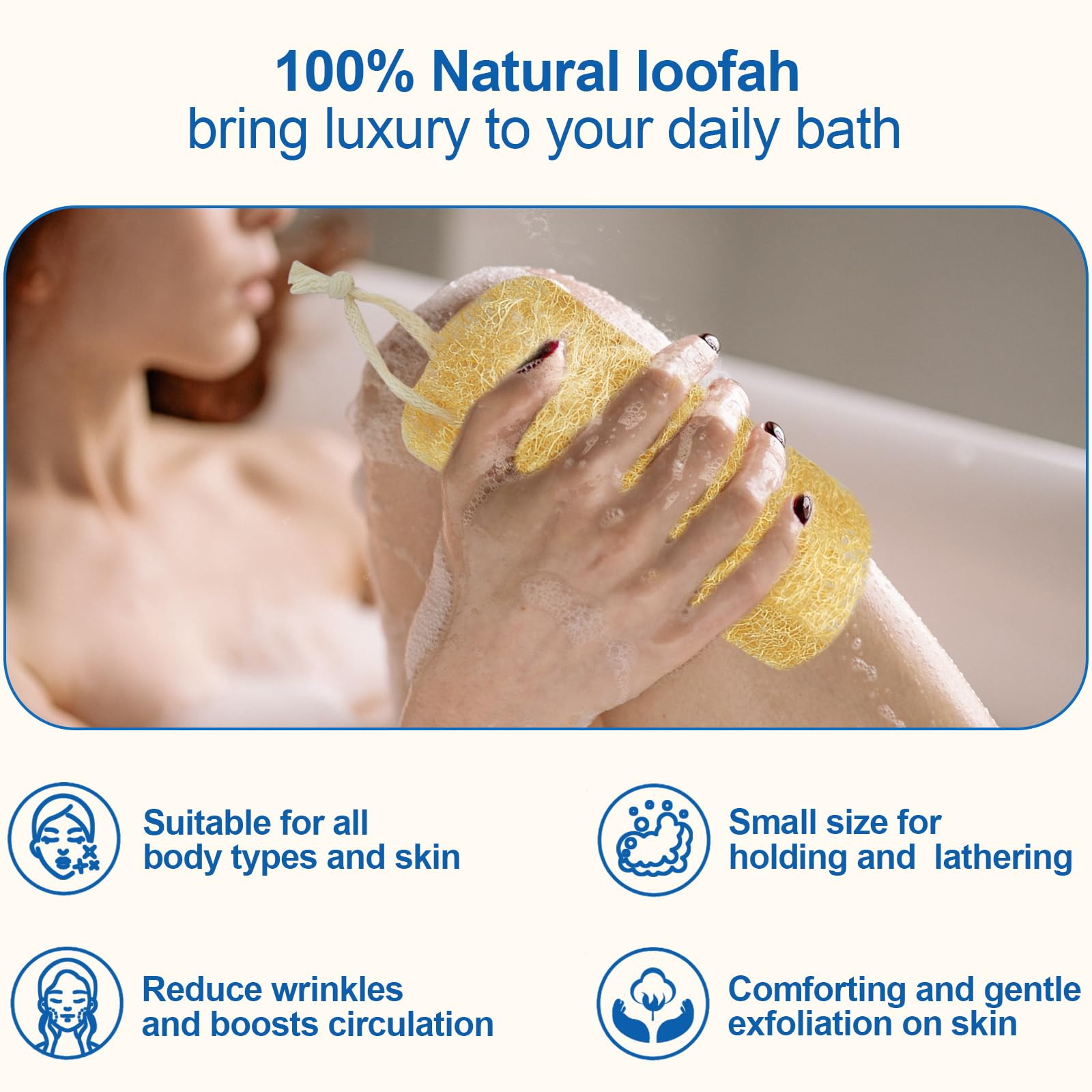 AhaTopia esponja lufa natural, textura exfoliante, limpia la piel con delicadeza
