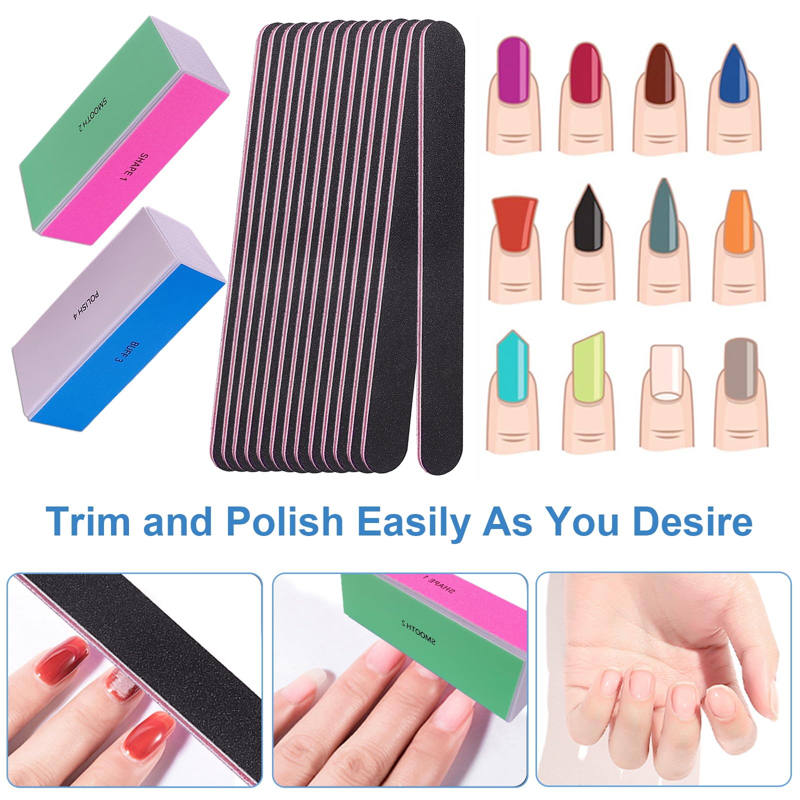 AhaTopia four-way buffers delivering a glossy finish on nails.