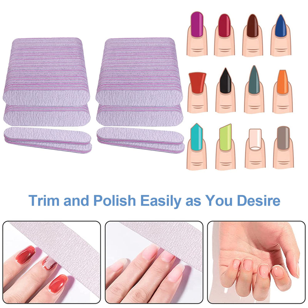 AhaTopia double-sided nail files show 100/180 grit for shaping and finishing.