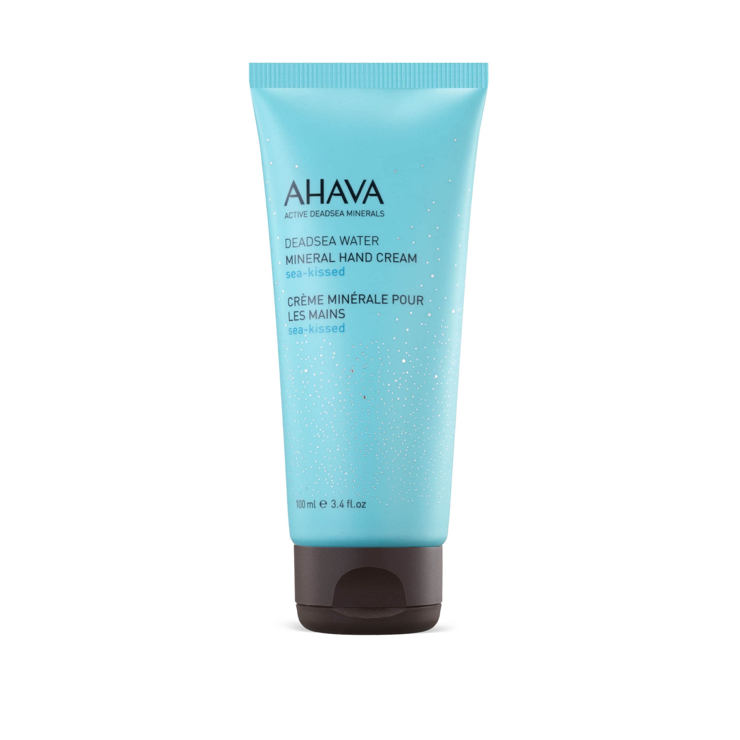 AHAVA Dead Sea Water Mineral Hand Cream Sea-Kissed jar demonstrates soothing, fast-absorbing hydration.