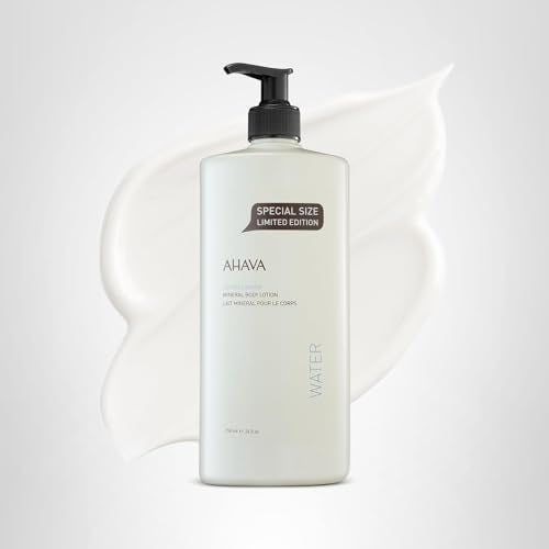 Retail display of AHAVA Dead Sea Mineral Body Lotion on shelf