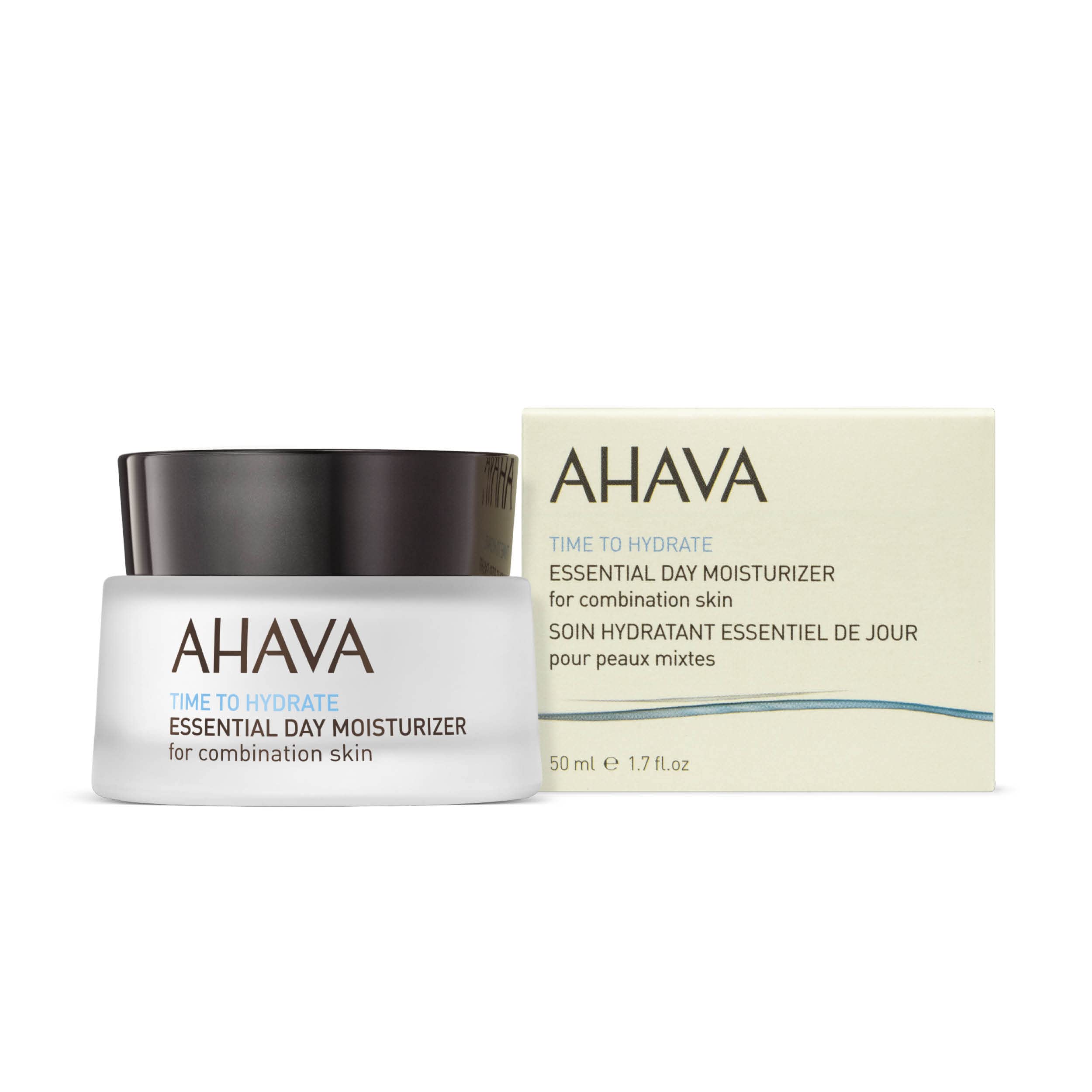 AHAVA Essential Day Moisturizer application on the face delivering a matte finish.