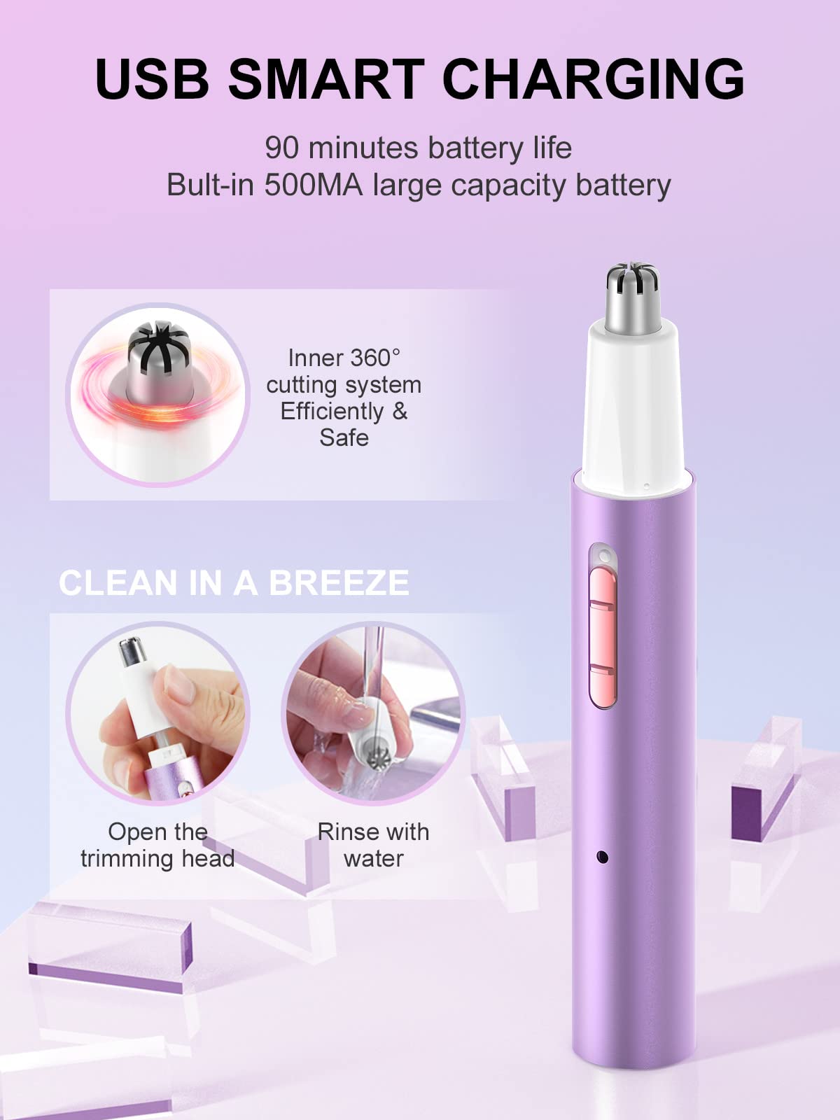 AHHFEI nose-hair-trimmer with 360-rotary system for clean, painless maintenance