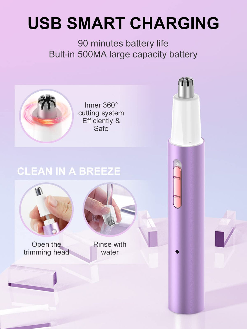 AHHFEI nose-hair-trimmer with 360-rotary system for clean, painless maintenance