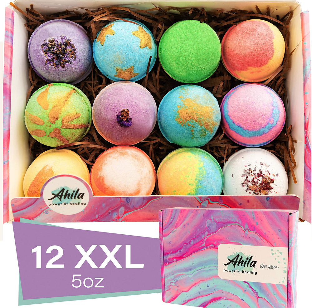Ahila power of healing 12-pack gift set with colorful bath bombs for spa-like baths