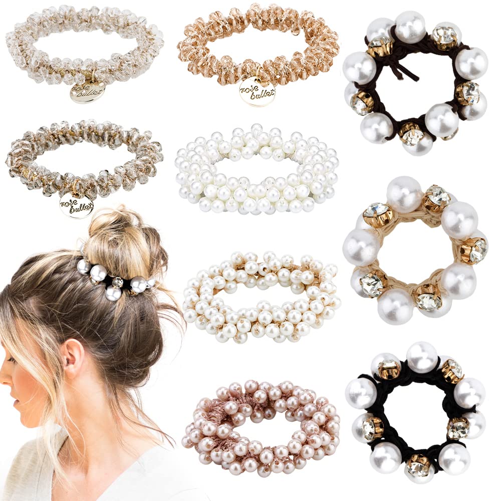 AHONEY 9Piezas coletas con perla y cristal, look elegante para cualquier ocasión