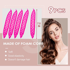 AHSNYLC satin sponge rollers on bed for overnight no-heat curling.