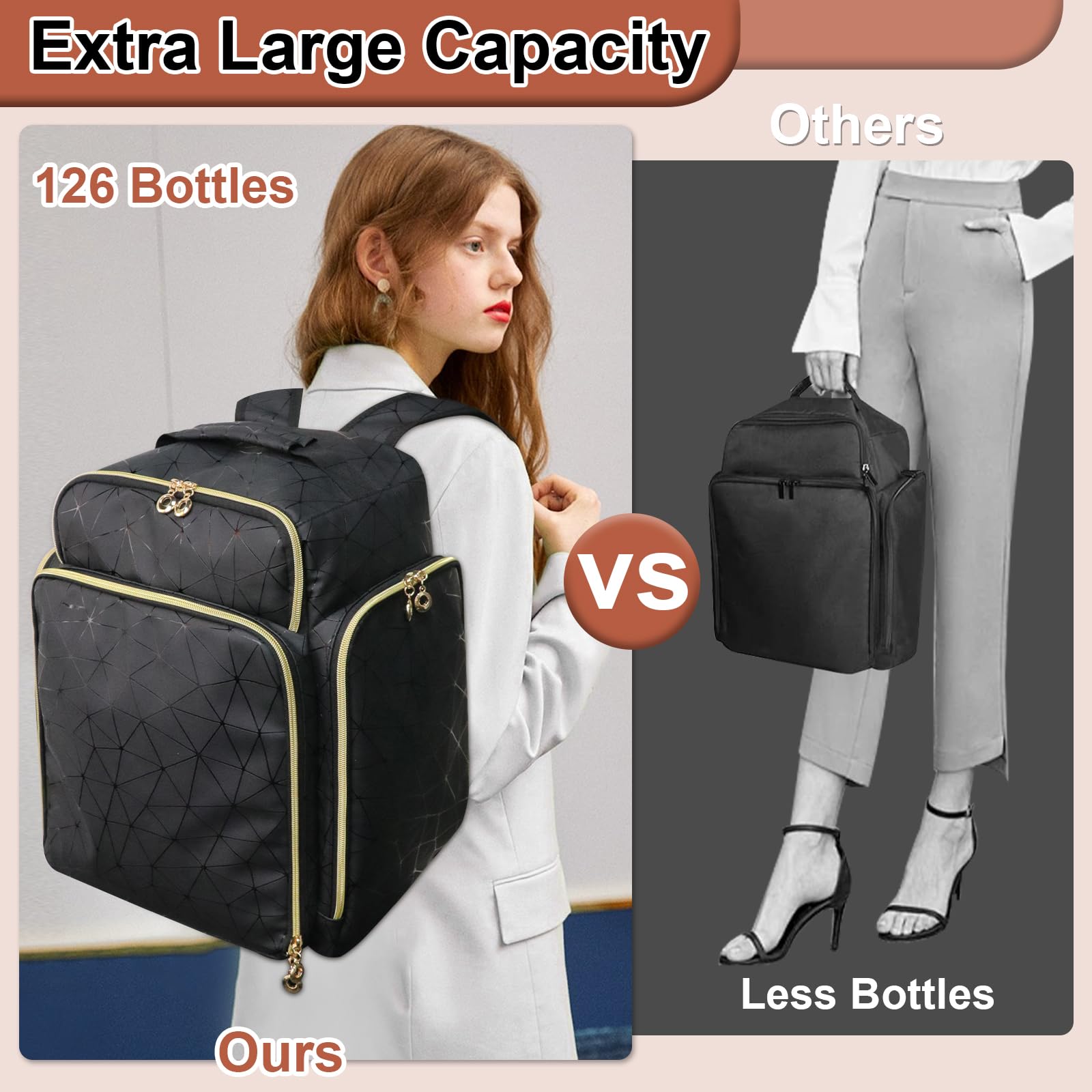 compact interior pockets and elastic bands separate tools and polishes