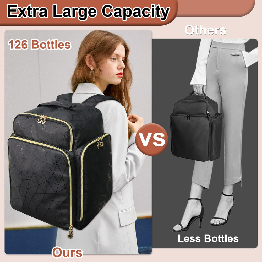 compact interior pockets and elastic bands separate tools and polishes