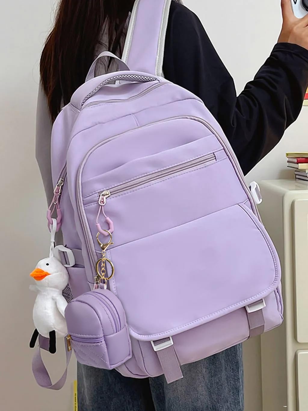 AIBFRID gray mini backpack keychain with double-zip design for quick access.
