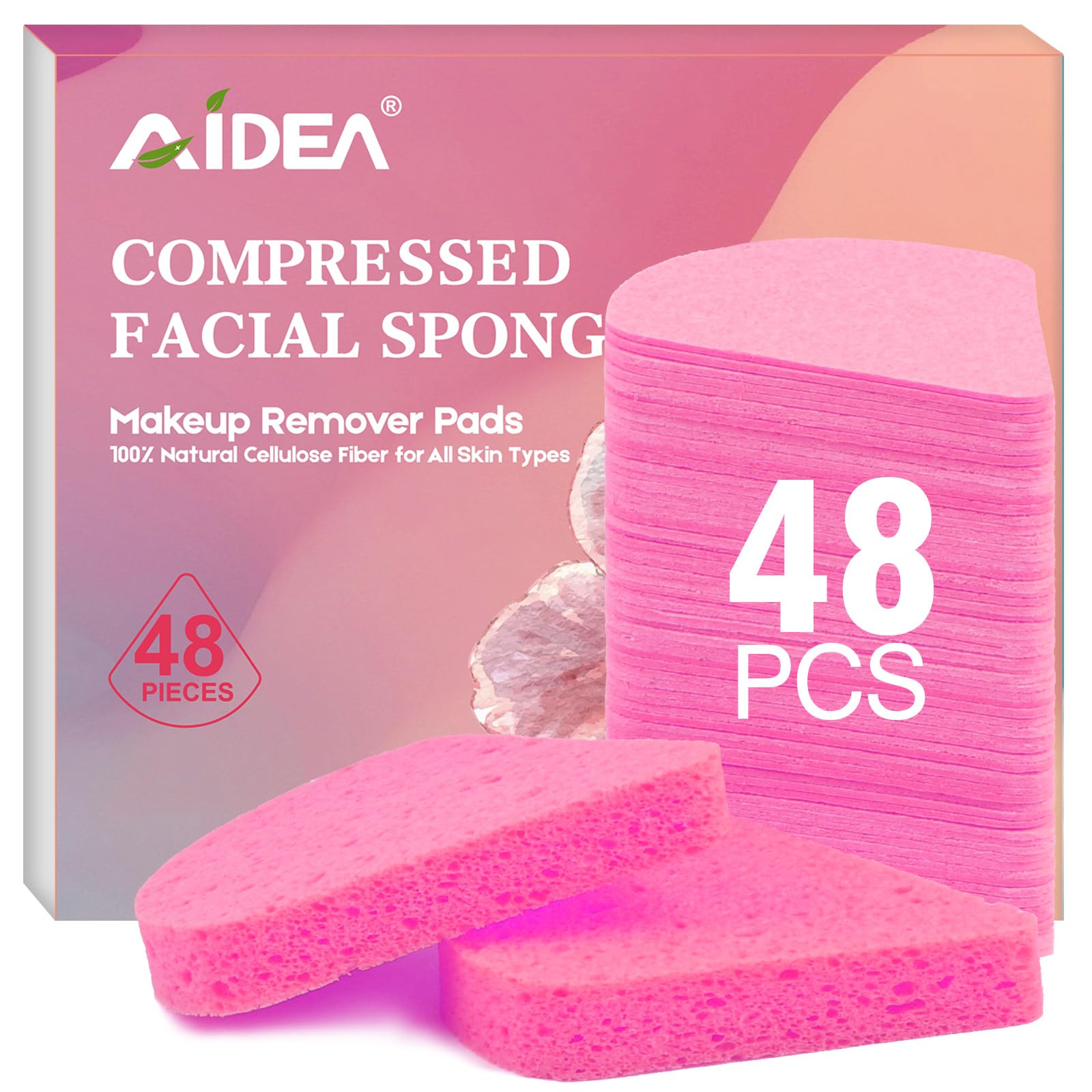 AIDEA pink compressed facial sponges pack for gentle cleansing on the go.