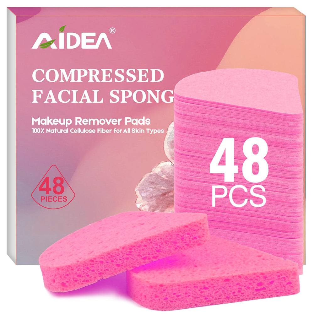 AIDEA pink compressed facial sponges pack for gentle cleansing on the go.