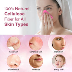 Close-up of AIDEA pink sponges expanding when wet for skincare.