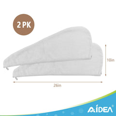 AIDEA hair towel wrap worn after shower to demonstrate secure fit during routine.
