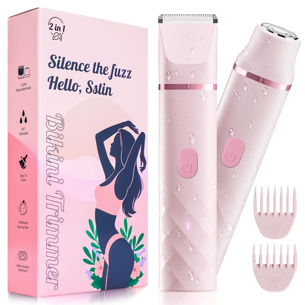 AIDIAM bikini trimmer pink front view, portable on-the-go grooming.