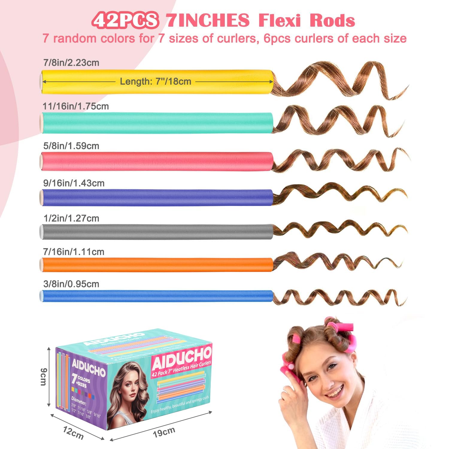 AIDUCHO flexible foam rollers bent to show gentle heatless styling