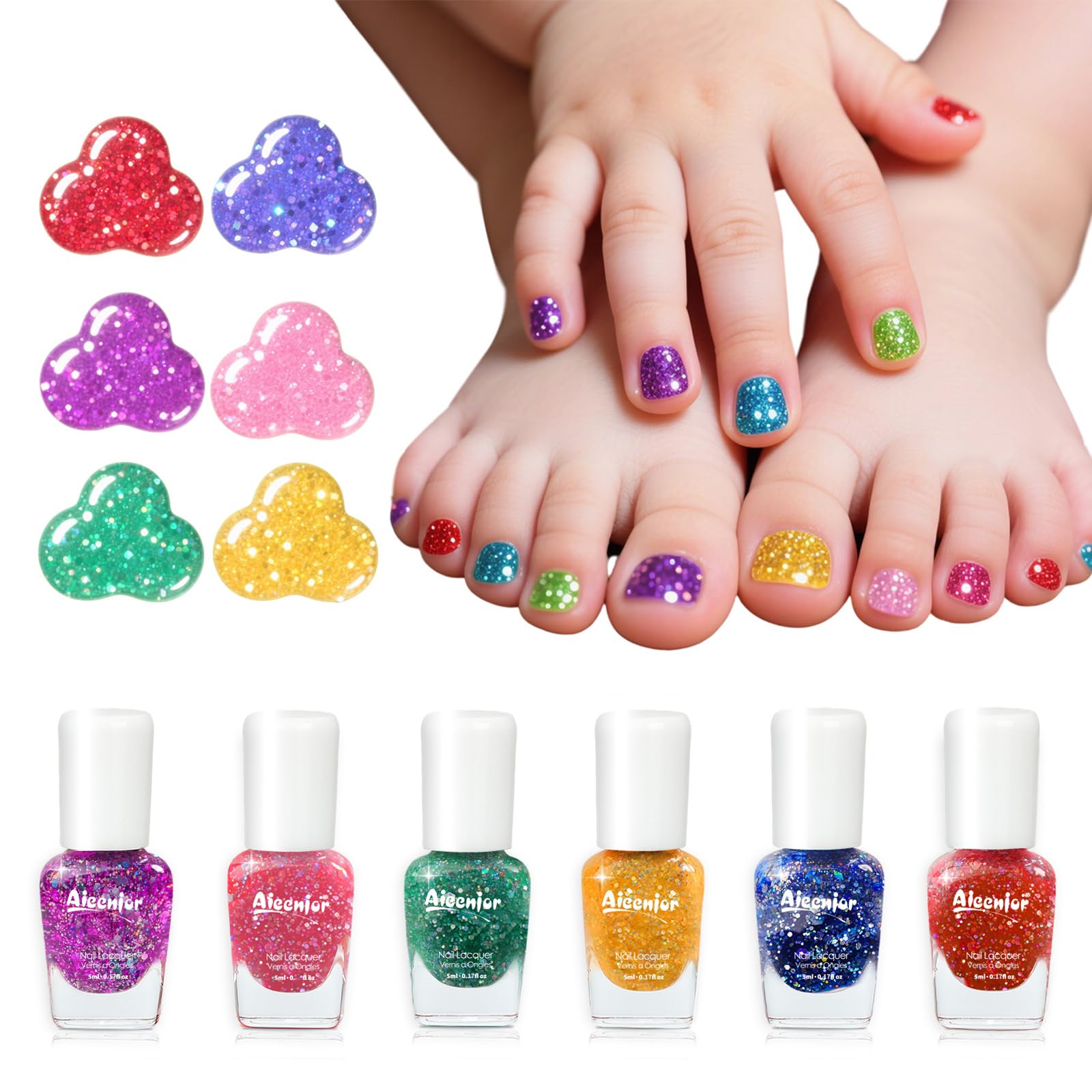 Aieenjor non-toxic kids nail polish set bottle close-up, safe for creative play