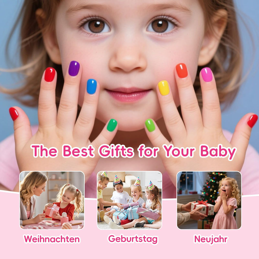 Paquete Aieenjor con 6 esmaltes infantiles, colores brillantes y seguro para uso lúdico.