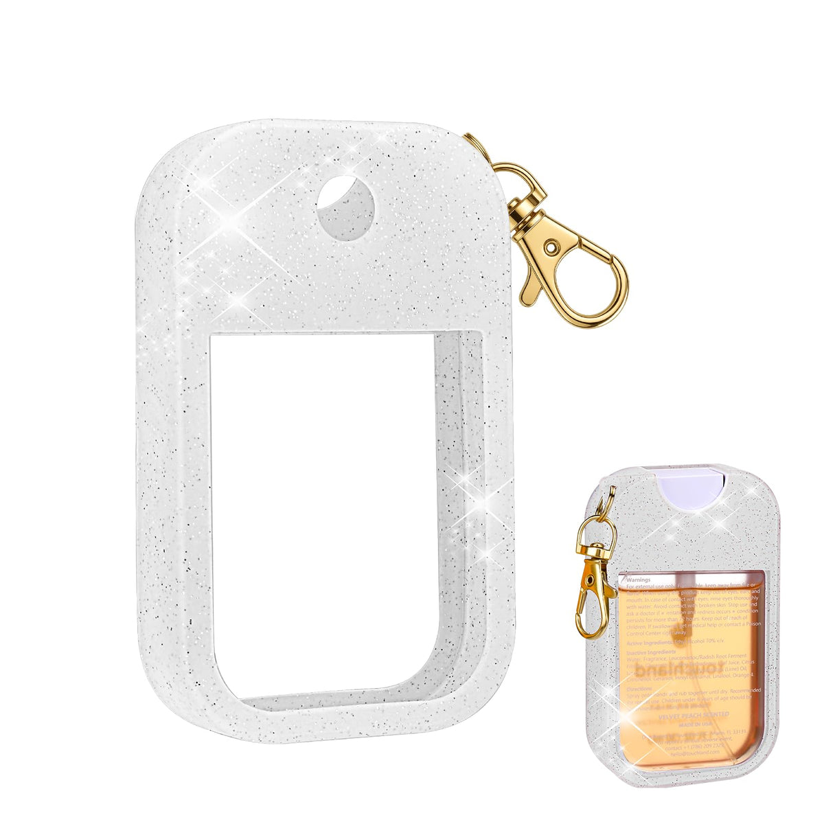 AIERSA glitter sequin white silicone case fits Touchland spray securely for travel