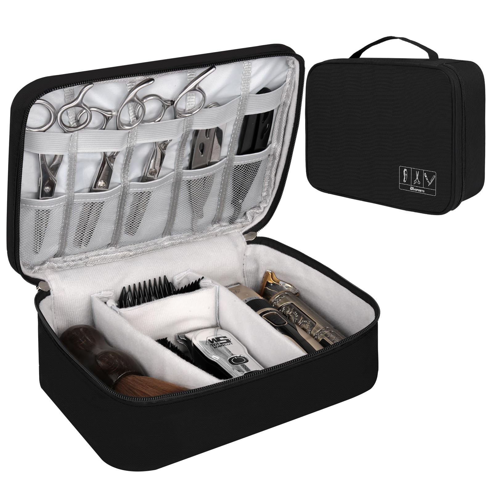 AIHOPESTO barber tools bag front view shows a sleek black organizer for pro use