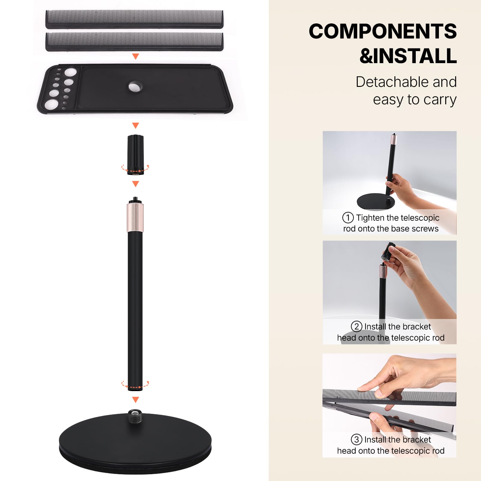 AIHOPESTO weighted metal base ensures stability during styling tasks.