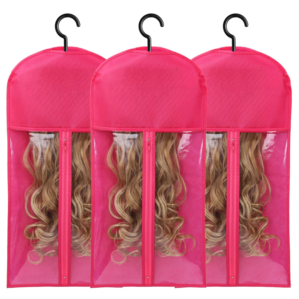 AIHOPESTO wig storage bag with hanger, transparent front for quick wig ID.
