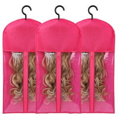 AIHOPESTO wig storage bag with hanger, transparent front for quick wig ID.