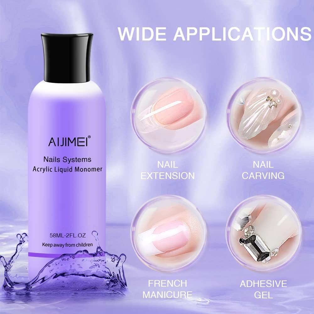 AIJIMEI líquido acrílico 58ml, etiqueta destacada, estabilidad de color para uñas duraderas.