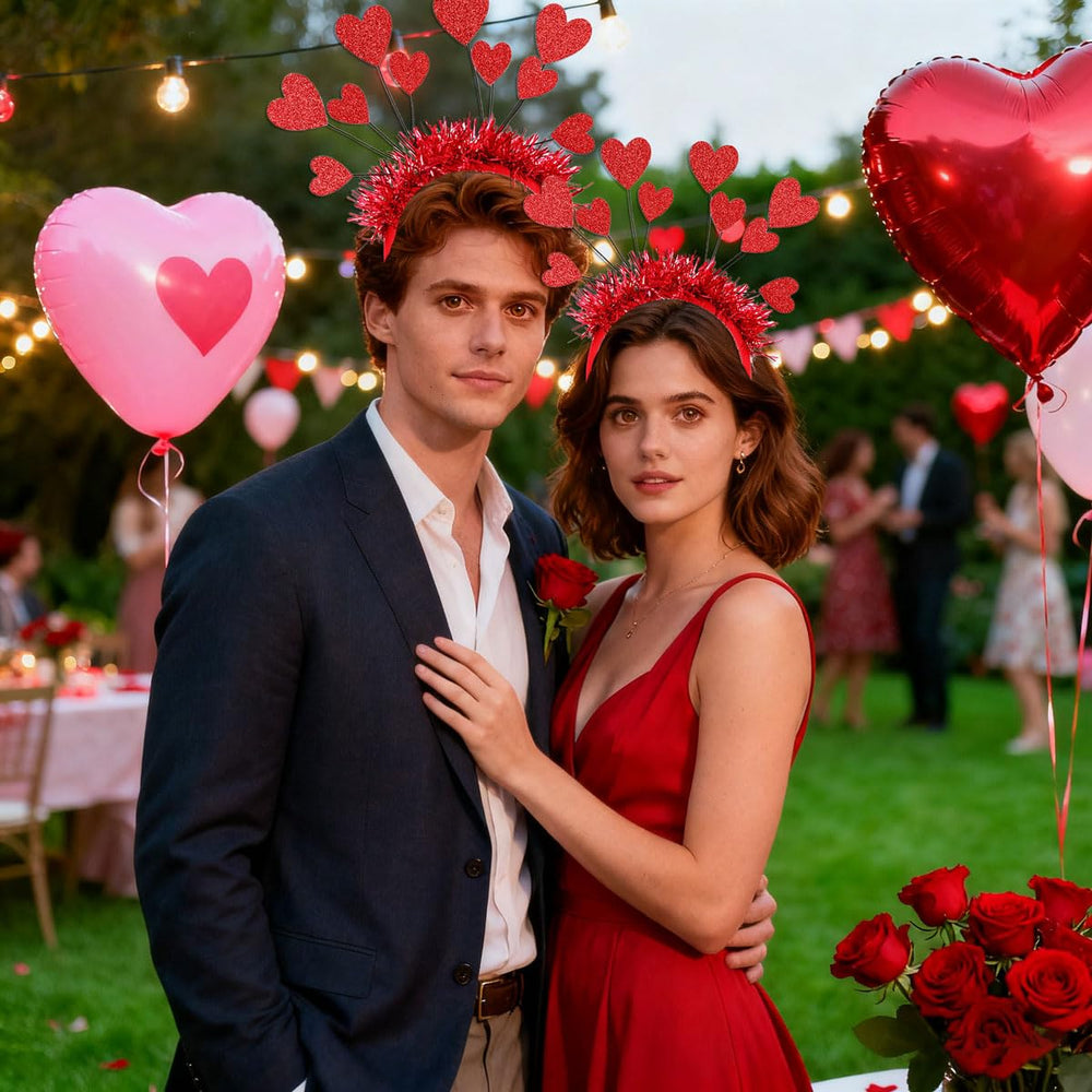 Diadema de Aikitub con corazones rojos de varios tamaños, ajuste cómodo.