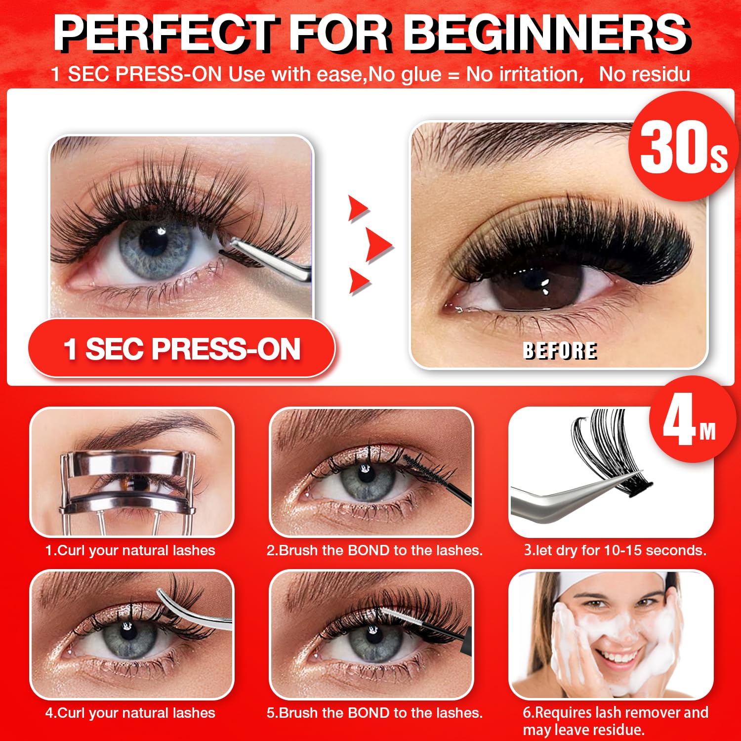 AILAISHI natural-base 10-12mm lash clusters blend with real lashes.