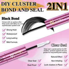 AILAISHI Lash Clusters Glue bond in black close-up highlights bold, wispy style.