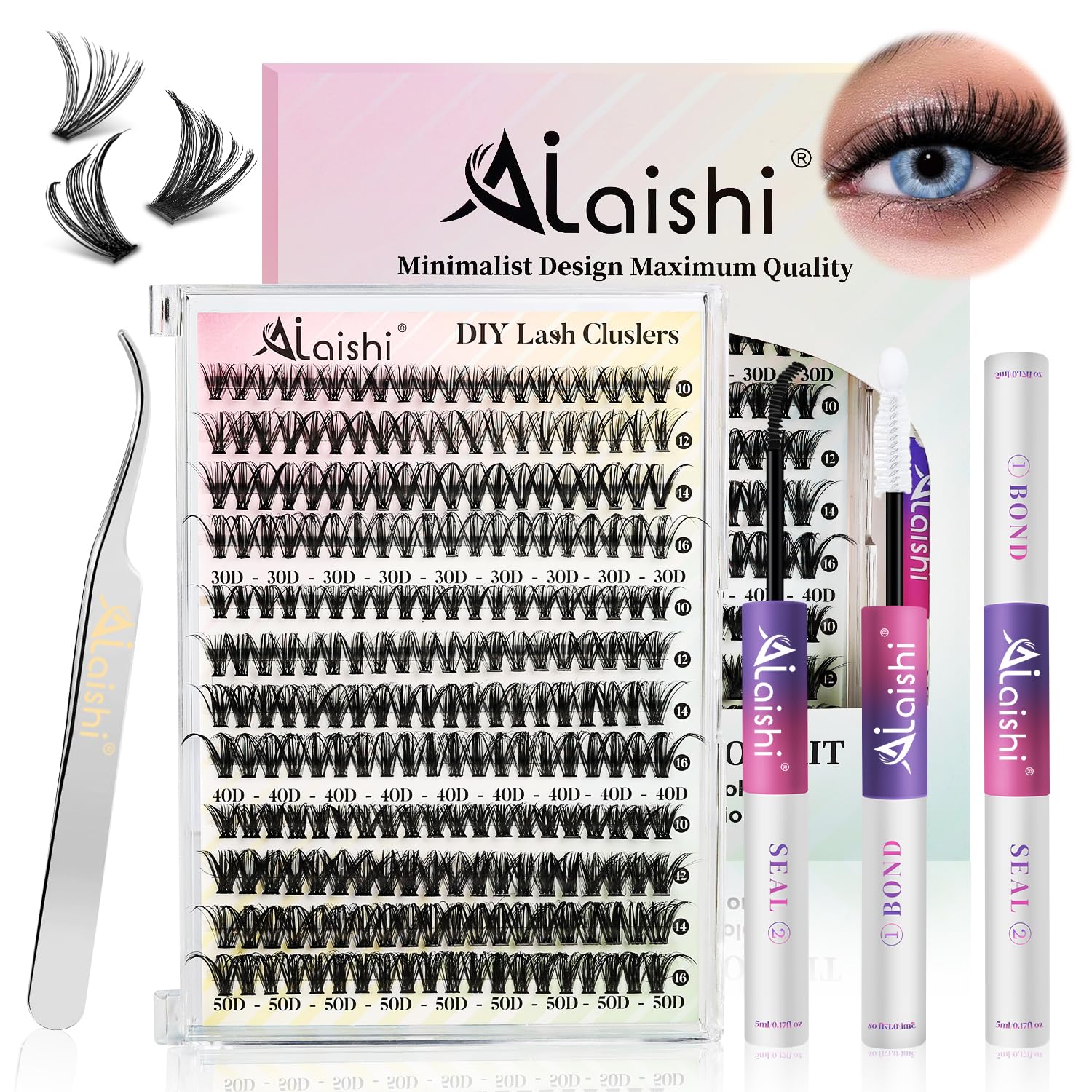 AILAISHI lash clusters kit close-up showing ultra-soft band for comfortable wear.