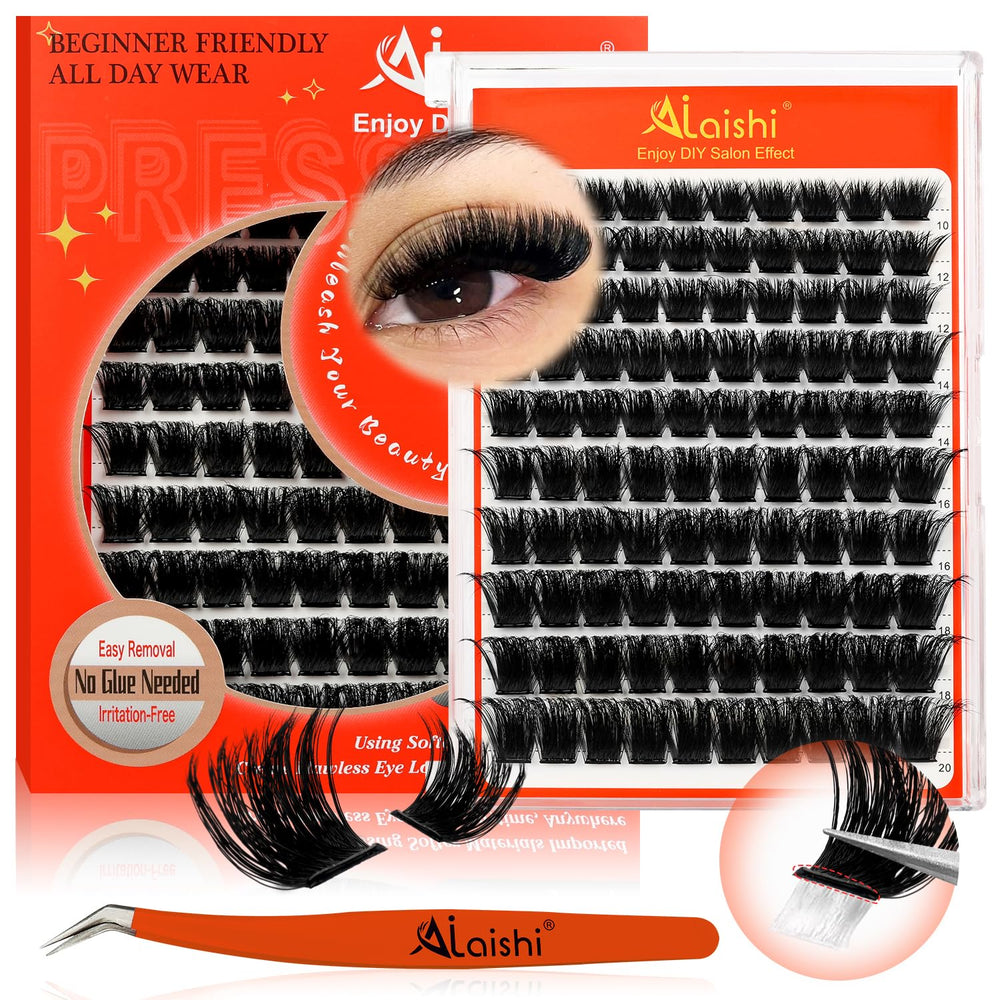 AILAISHI self-adhesive eyelashes 200D fluffy clusters for quick glam application.