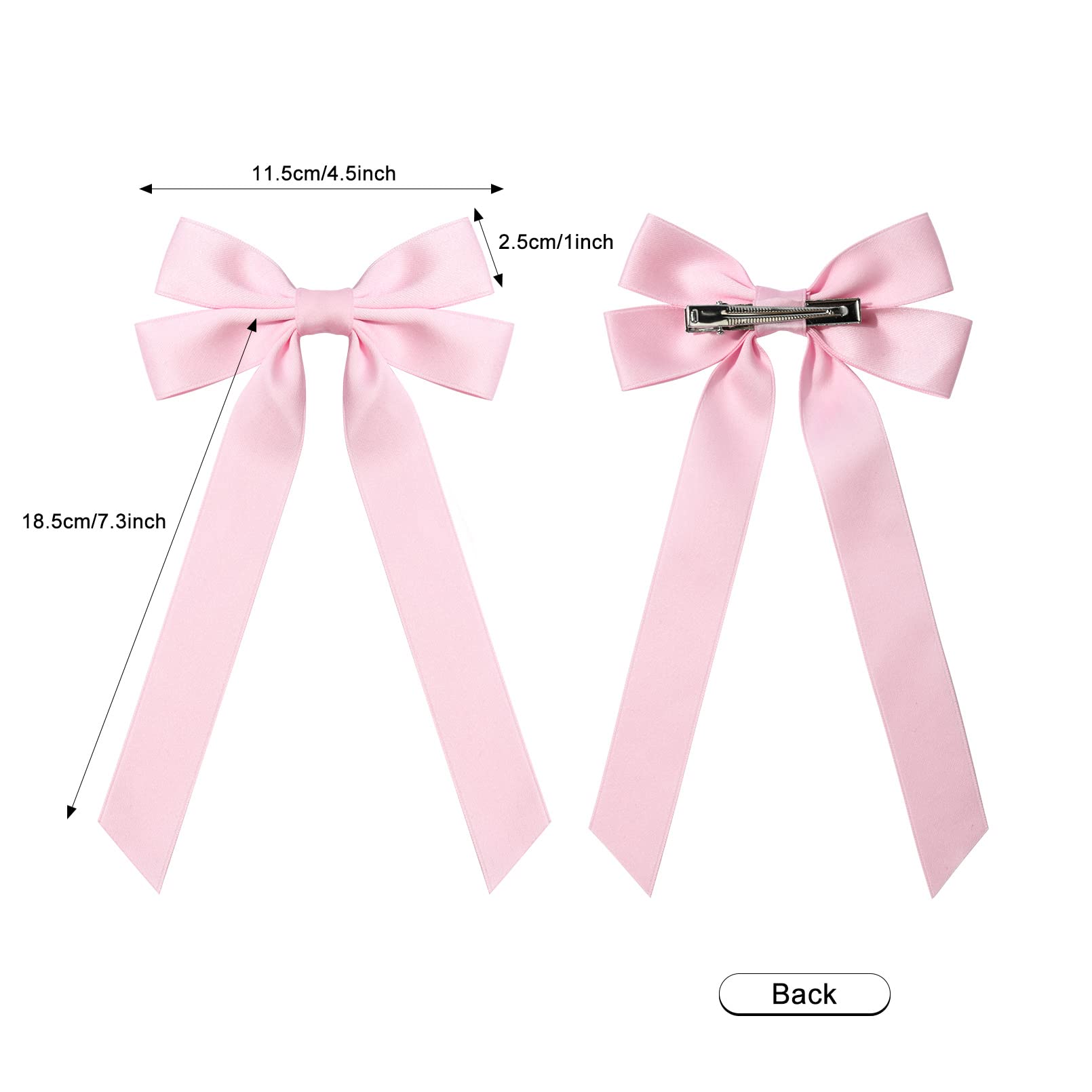 Aileam boutique pink satin bow clipped on hair for versatile outfits.