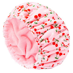 Gorro de ducha Aileam con cereza rosa, ideal para cabello limpio.