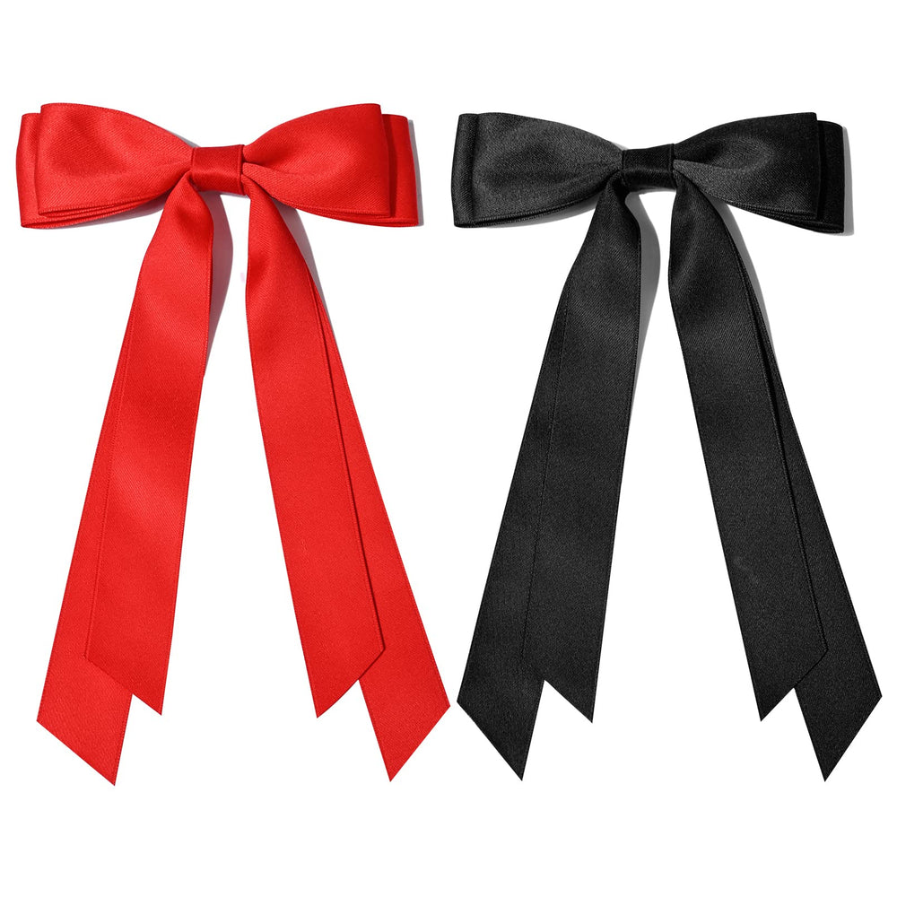 Aileam satin bows clipped to a ponytail for daily wear and charm.