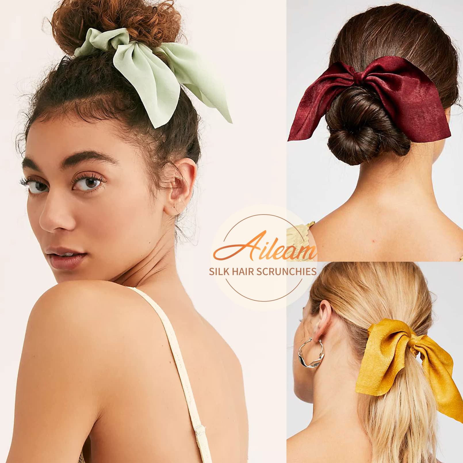 Aileam scrunchies seda amarillo con lazo, añade color y suavidad al cabello.