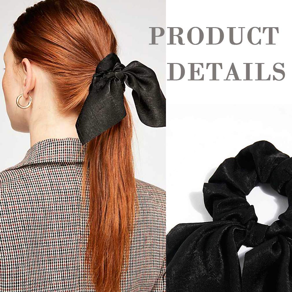 Aileam scrunchies seda azul con lazo, perfecto para looks de fiesta.